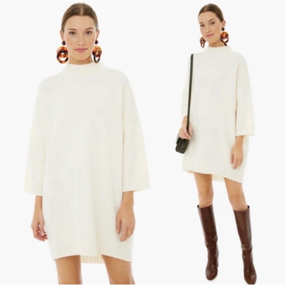 Tuckernuck Cream Mock Neck Oversized Knit Sweater Dress Size XS